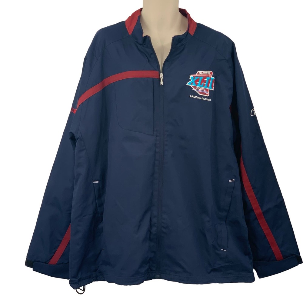 NFL Reebok Men's Zip Front Windbreaker Jacket Super Bowl XLII Navy/Red Size 2XL